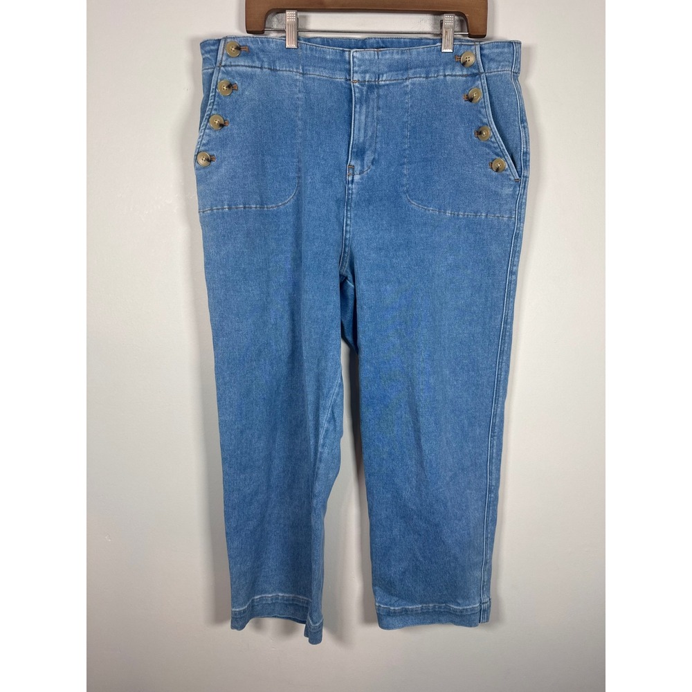 Talbots Sailor Jean Women 16 Blue Nautical Coastal Retro Wide Leg Crop Pants